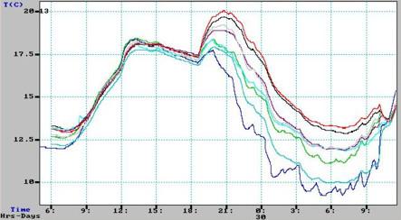 Information from 8 datalogger, each as a graph, on the same graph