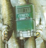 Data logger measuring frozen fish temperatures